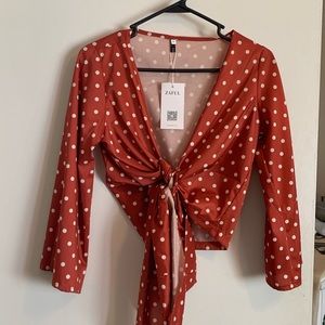 Zaful red polka-dot front tie top